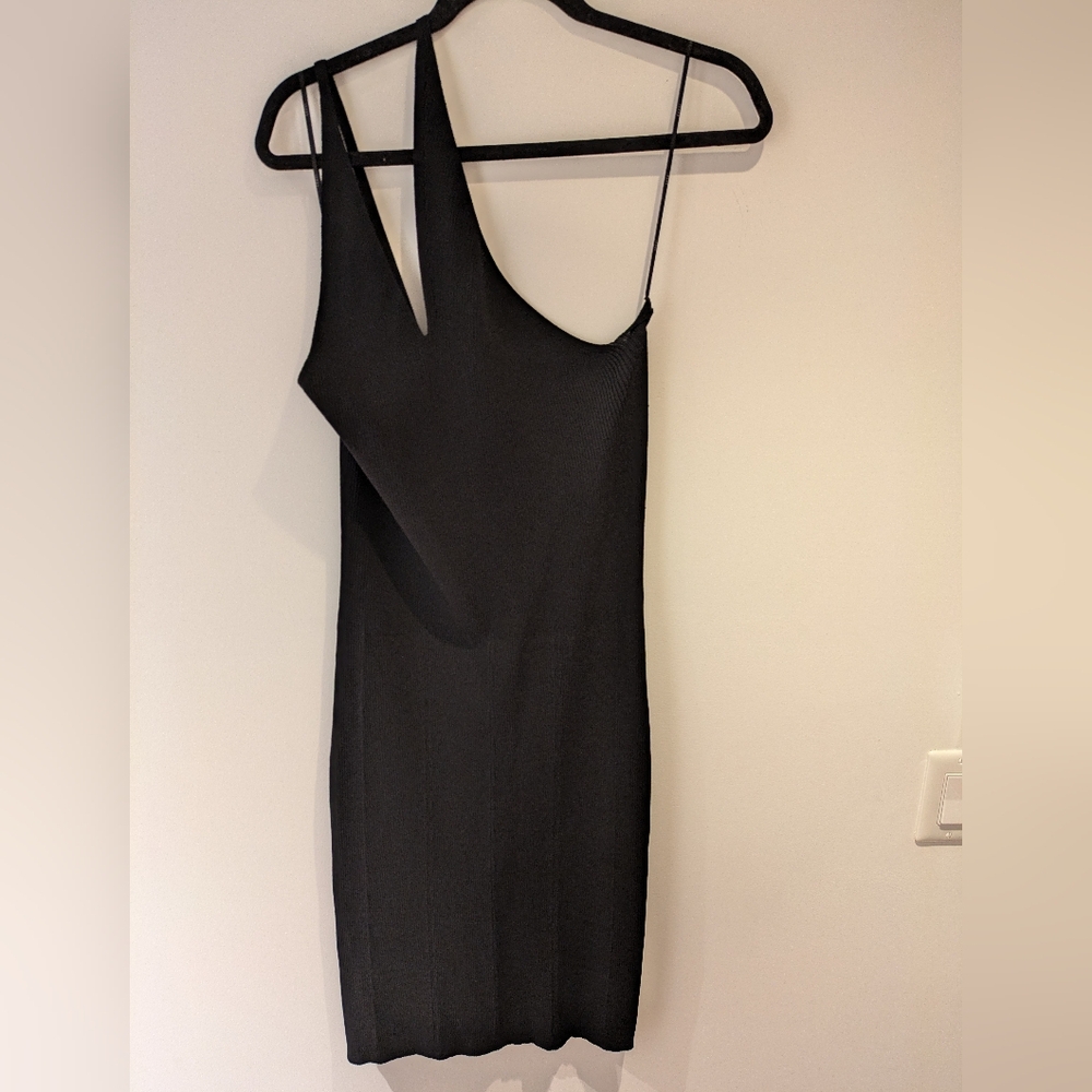Asymmetrical Black Ribbed Dress